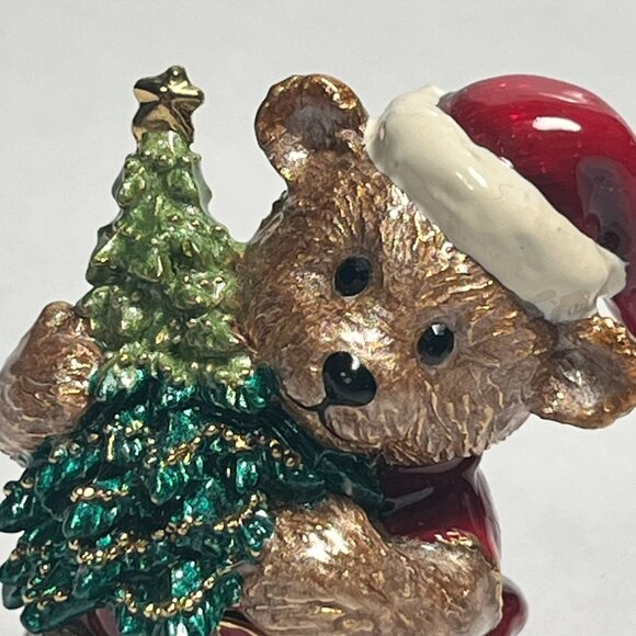 Collectable Teddy with Christmas Tree and Presents Trinket Box Enamel Magnetic - Picture 2 of 9
